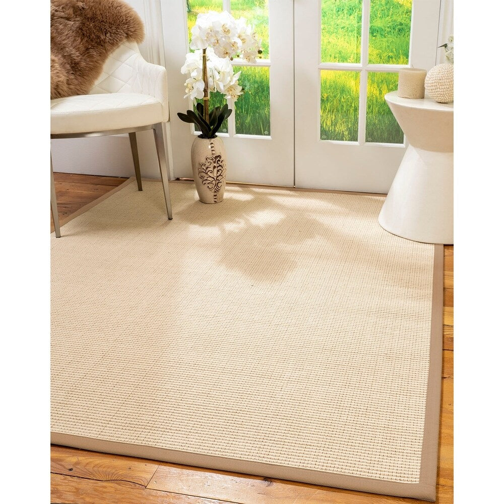 Natural Area Rugs 100%, Natural Fiber Handmade Cashmira, White Wool/Sisal Rug, Wheat Border - 12' x 15'