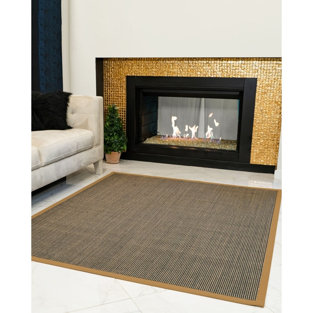 Natural Area Rugs, 100% Natural Fiber Handmade Chateau, Black/Brown Sisal Rug 10' Square, Khaki Border - 10' x 10'