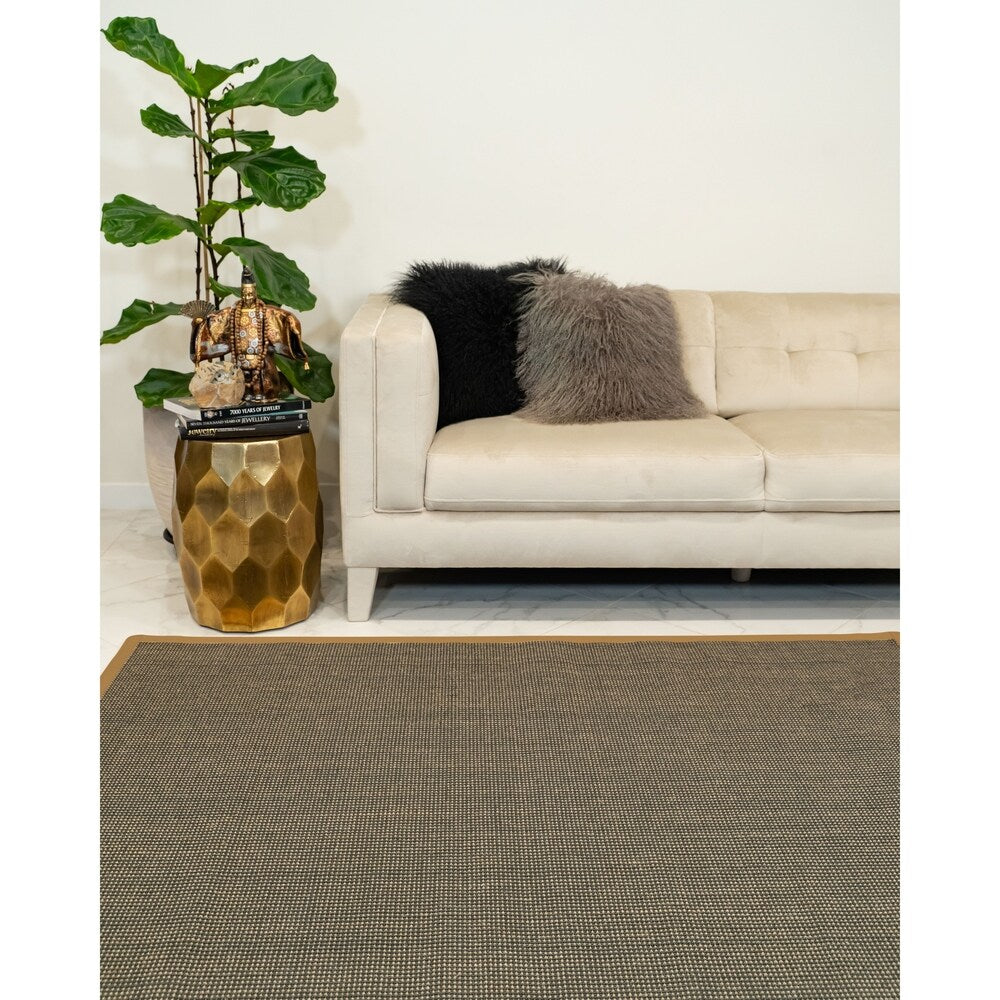 Natural Area Rugs, 100% Natural Fiber Handmade Chateau, Black/Brown Sisal Rug 10' Square, Khaki Border - 10' x 10'