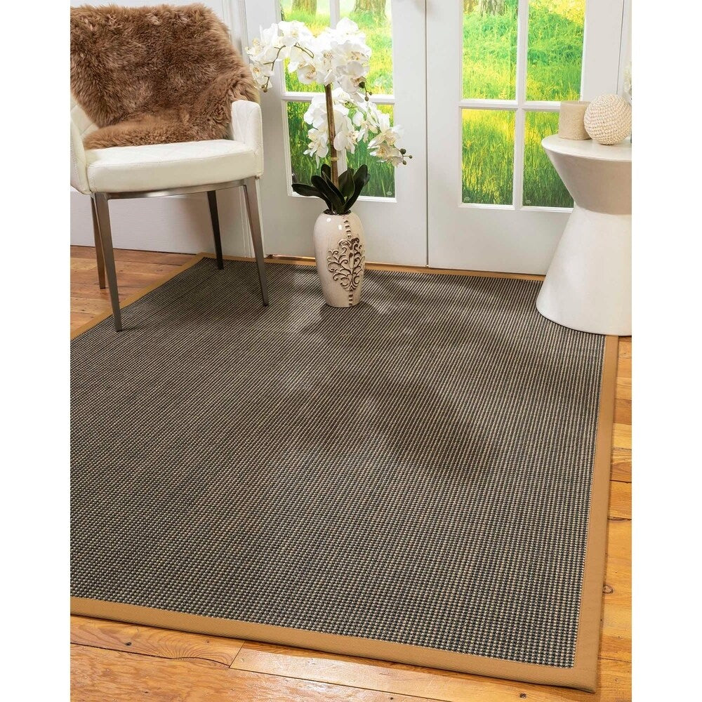 Natural Area Rugs, 100% Natural Fiber Handmade Chateau, Black/Brown Sisal Rug 10' Square, Khaki Border - 10' x 10'