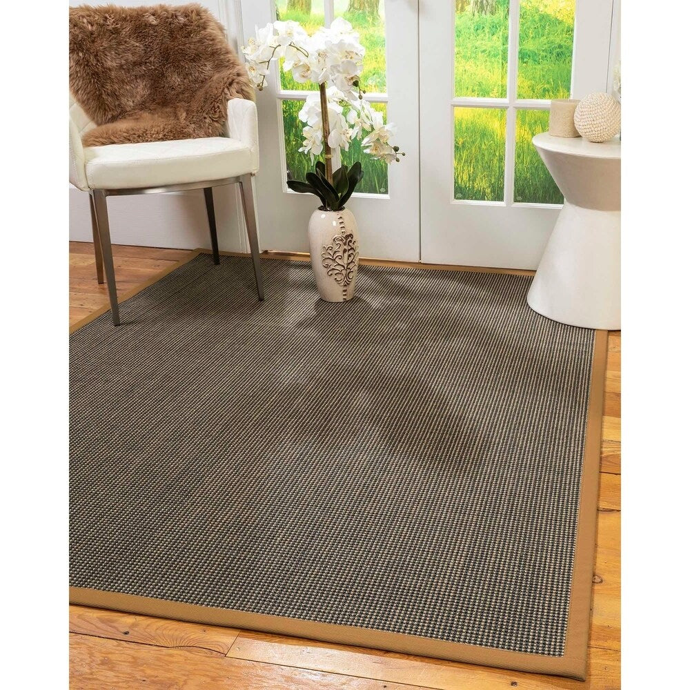 Natural Area Rugs 100%, Natural Fiber Handmade Chateau, Black/Brown Sisal Rug, Doe Border - 4' x 6'