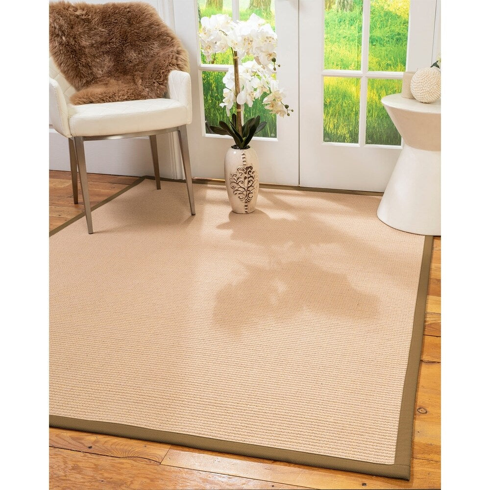 Natural Area Rugs 100%, Natural Fiber Handmade Chelsea, Beige Wool/Sisal Rug, Squirrel Border - 6' x 9'