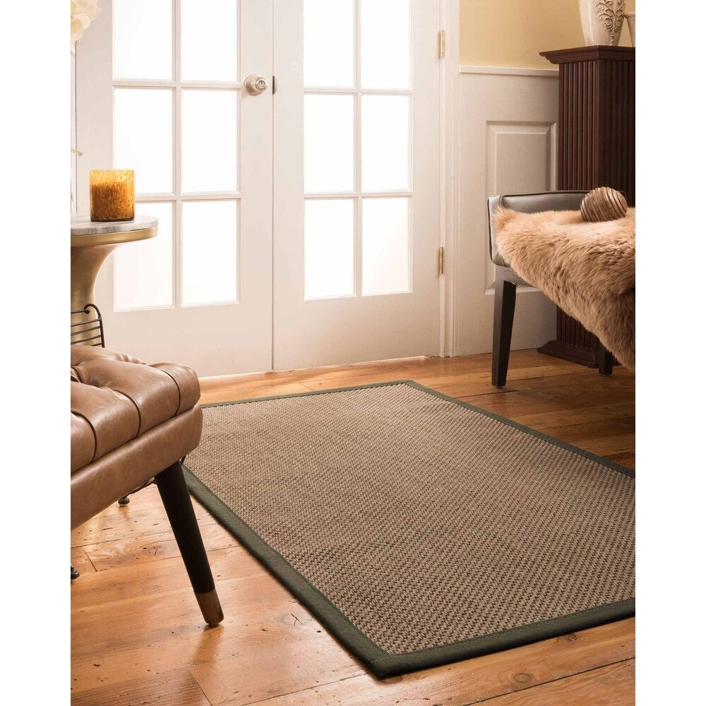 Natural Area Rugs 100%, Natural Fiber Handmade Chunky Kansas, Grey Sisal Rug, Moss Border - 2' x 3'