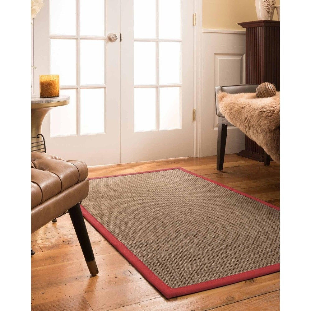 Natural Area Rugs 100%, Natural Fiber Handmade Chunky Kansas, Grey Sisal Rug, Red Border - 2'9" x 9'