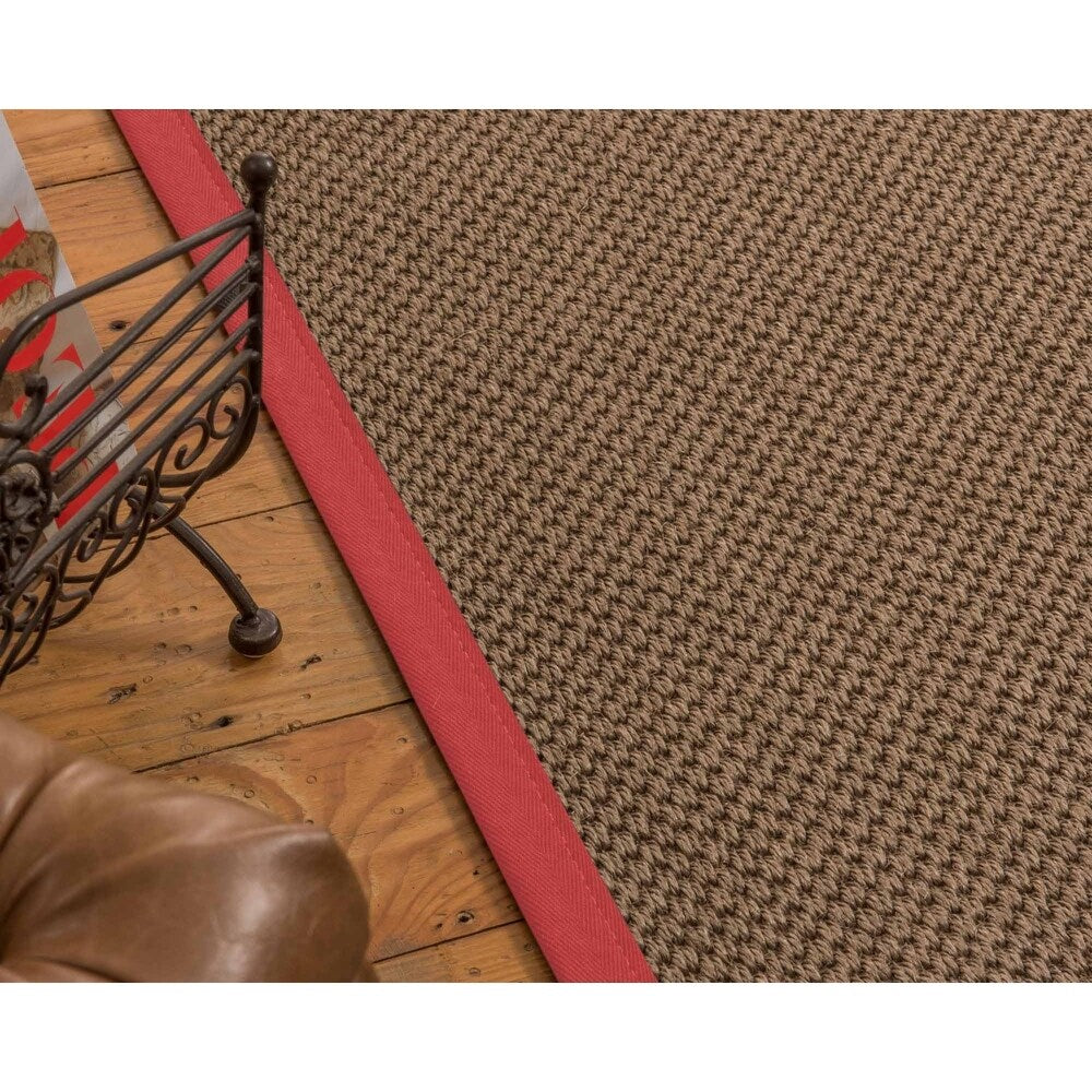 Natural Area Rugs 100%, Natural Fiber Handmade Chunky Kansas, Grey Sisal Rug, Red Border - 10' x 14'
