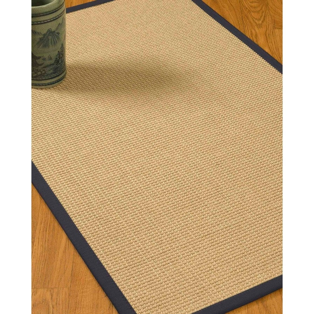 Natural Area Rugs 100%, Natural Fiber Handmade Chunky Logan, Beige Sisal Rug, Midnight Blue Border - 6' x 9'