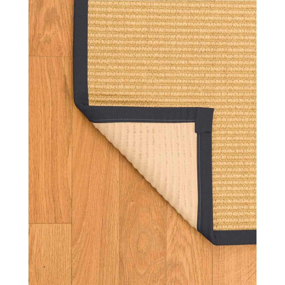 Natural Area Rugs 100%, Natural Fiber Handmade Chunky Lucca, Beige Sisal Rug, Midnight Blue Border - 4' x 12'