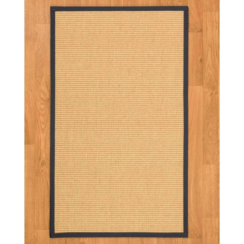 Natural Area Rugs 100%, Natural Fiber Handmade Chunky Lucca, Beige Sisal Rug, Midnight Blue Border - 4' x 12'