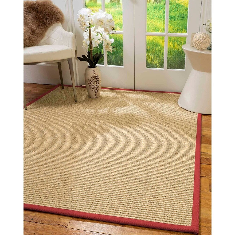Natural Area Rugs 100%, Natural Fiber Handmade Chunky Lucca, Beige Sisal Rug, Red Border - 8' x 10'