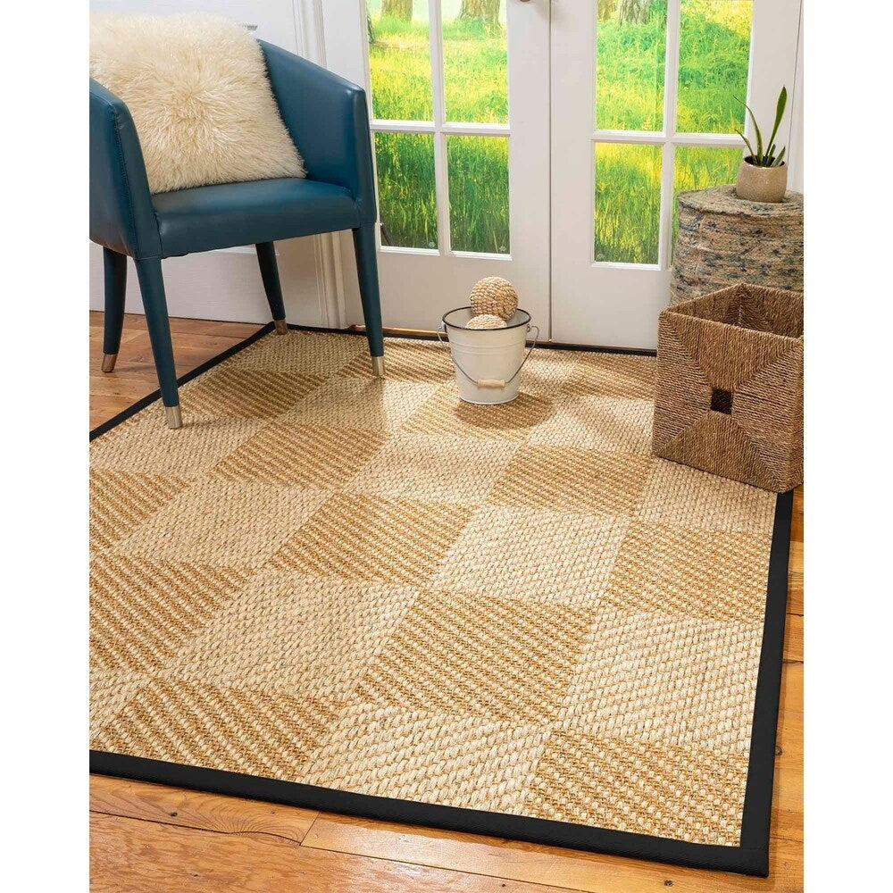 Natural Area Rugs 100%, Natural Fiber Handmade Chunky Nirvana, Bronze/Beige Sisal Rug, Black Border - 12' x 18'