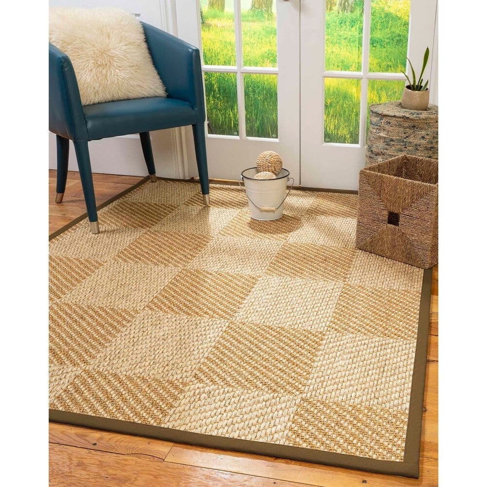 Natural Area Rugs 100%, Natural Fiber Handmade Chunky Nirvana, Bronze/Beige Sisal Rug, Malt Border - 12' x 18'