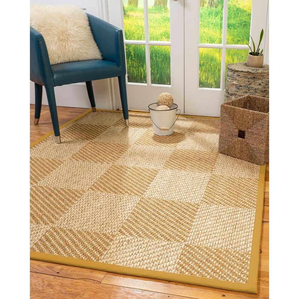 Natural Area Rugs 100%, Natural Fiber Handmade Chunky Nirvana, Bronze/Beige Sisal Rug, Tan Border - 2'6" x 10'