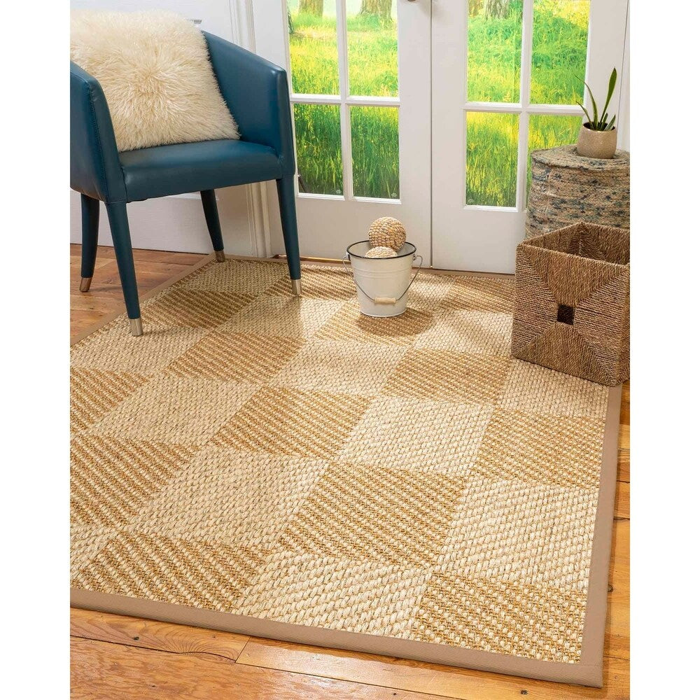 Natural Area Rugs 100%, Natural Fiber Handmade Chunky Nirvana, Bronze/Beige Sisal Rug, Wheat Border - 2'9" x 9'