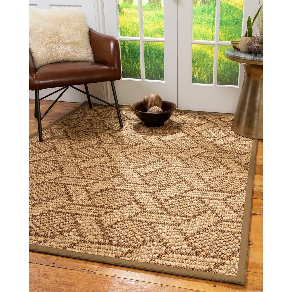 Natural Area Rugs 100%, Natural Fiber Handmade Chunky Seattle, Brown/Multi Sisal Rug, Squirrel Border - 5' x 7'
