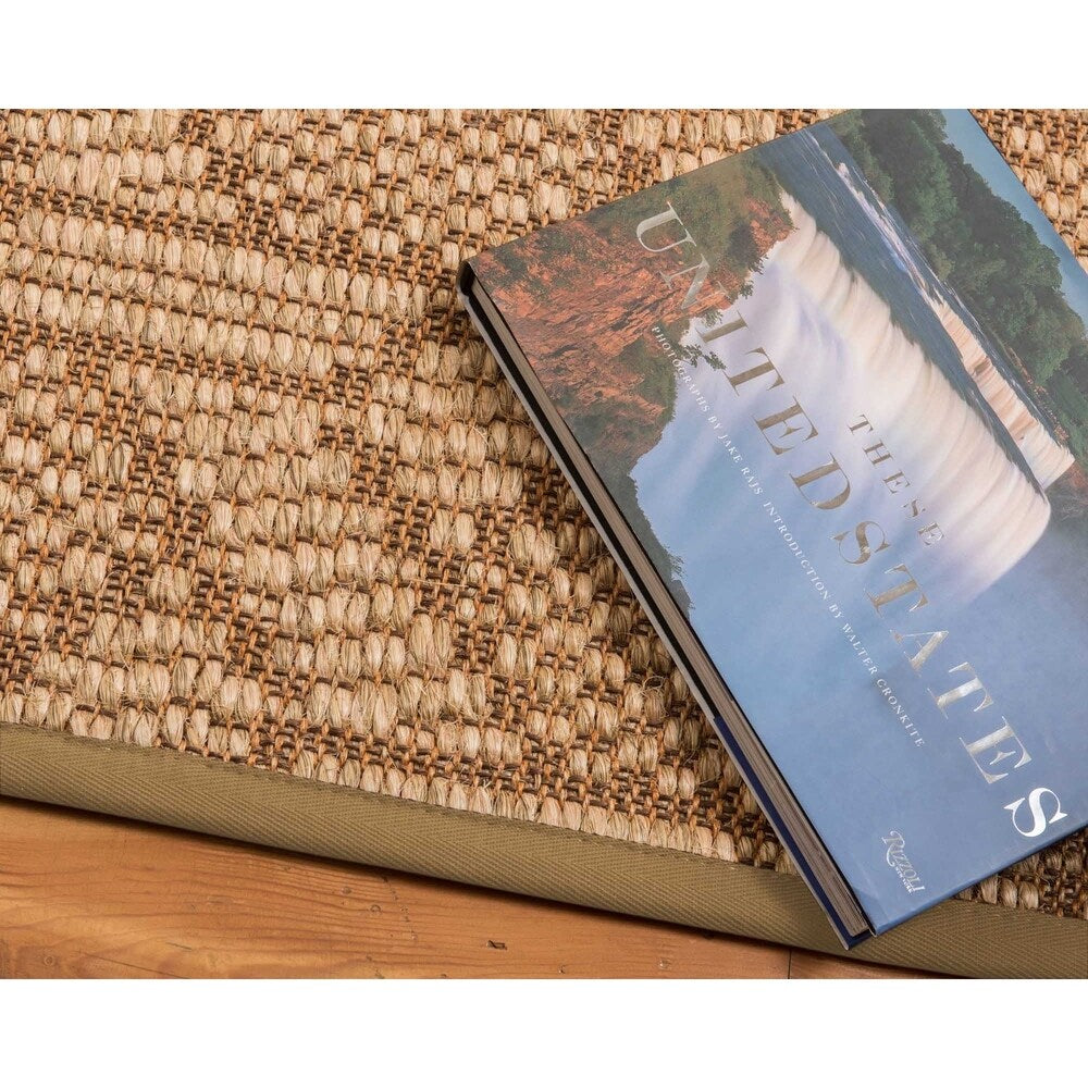 Natural Area Rugs 100%, Natural Fiber Handmade Chunky Seattle, Brown/Multi Sisal Rug, Squirrel Border - 5' x 7'