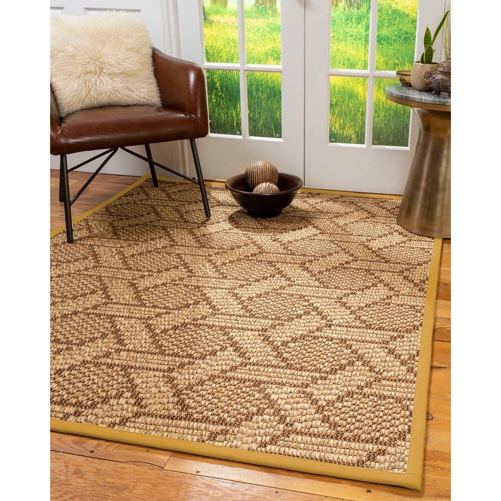 Natural Area Rugs 100%, Natural Fiber Handmade Chunky Seattle, Brown/Multi Sisal Rug, Tan Border - 12' x 15'