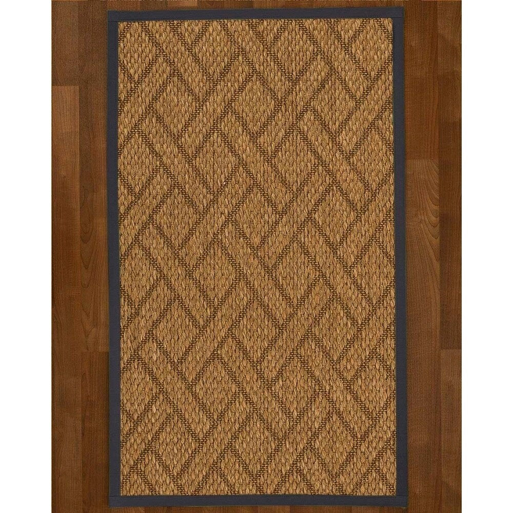Natural Area Rugs 100%, Natural Fiber Handmade Chunky Shanghai, Brown/Multi Sisal Rug, Midnight Blue Border - 10' x 14'