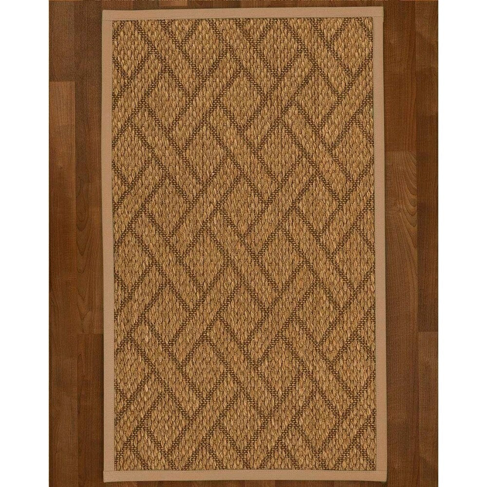 Natural Area Rugs 100%, Natural Fiber Handmade Chunky Shanghai, Brown/Multi Sisal Rug, Wheat Border - 2'6" x 14'