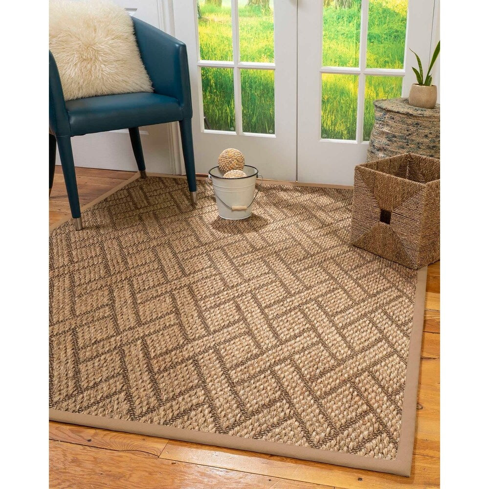 Natural Area Rugs 100%, Natural Fiber Handmade Chunky Shanghai, Brown/Multi Sisal Rug, Wheat Border - 2'6" x 14'