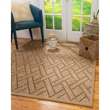 Natural Area Rugs 100%, Natural Fiber Handmade Chunky Shanghai, Brown/Multi Sisal Rug, Wheat Border - 2'6" x 14'