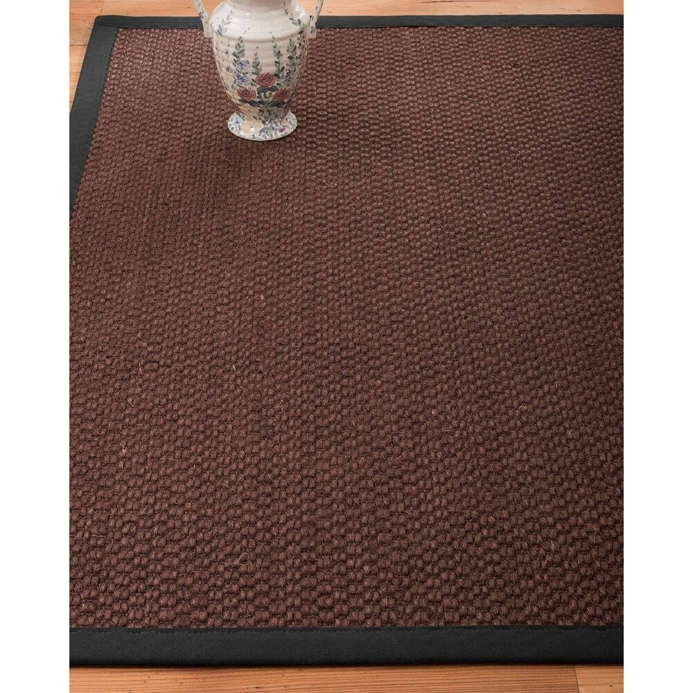Natural Area Rugs 100%, Natural Fiber Handmade Chunky Talas, Redish Dark Brown Sisal Rug, Black Border - 10' x 14'