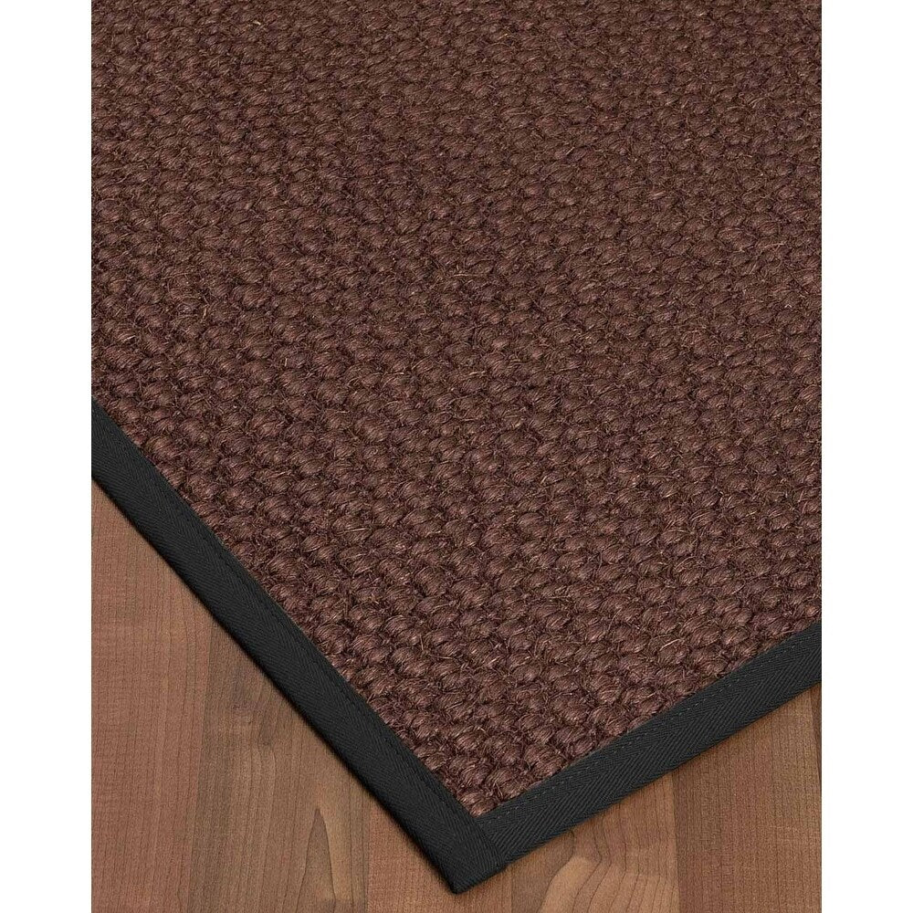 Natural Area Rugs 100%, Natural Fiber Handmade Chunky Talas, Redish Dark Brown Sisal Rug, Black Border - 10' x 14'