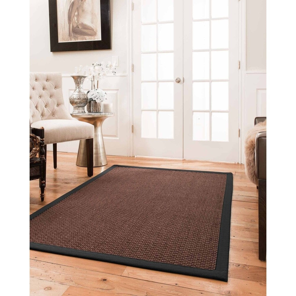 Natural Area Rugs 100%, Natural Fiber Handmade Chunky Talas, Redish Dark Brown Sisal Rug, Black Border - 10' x 14'