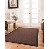 Natural Area Rugs 100%, Natural Fiber Handmade Chunky Talas, Redish Dark Brown Sisal Rug, Black Border - 10' x 14'