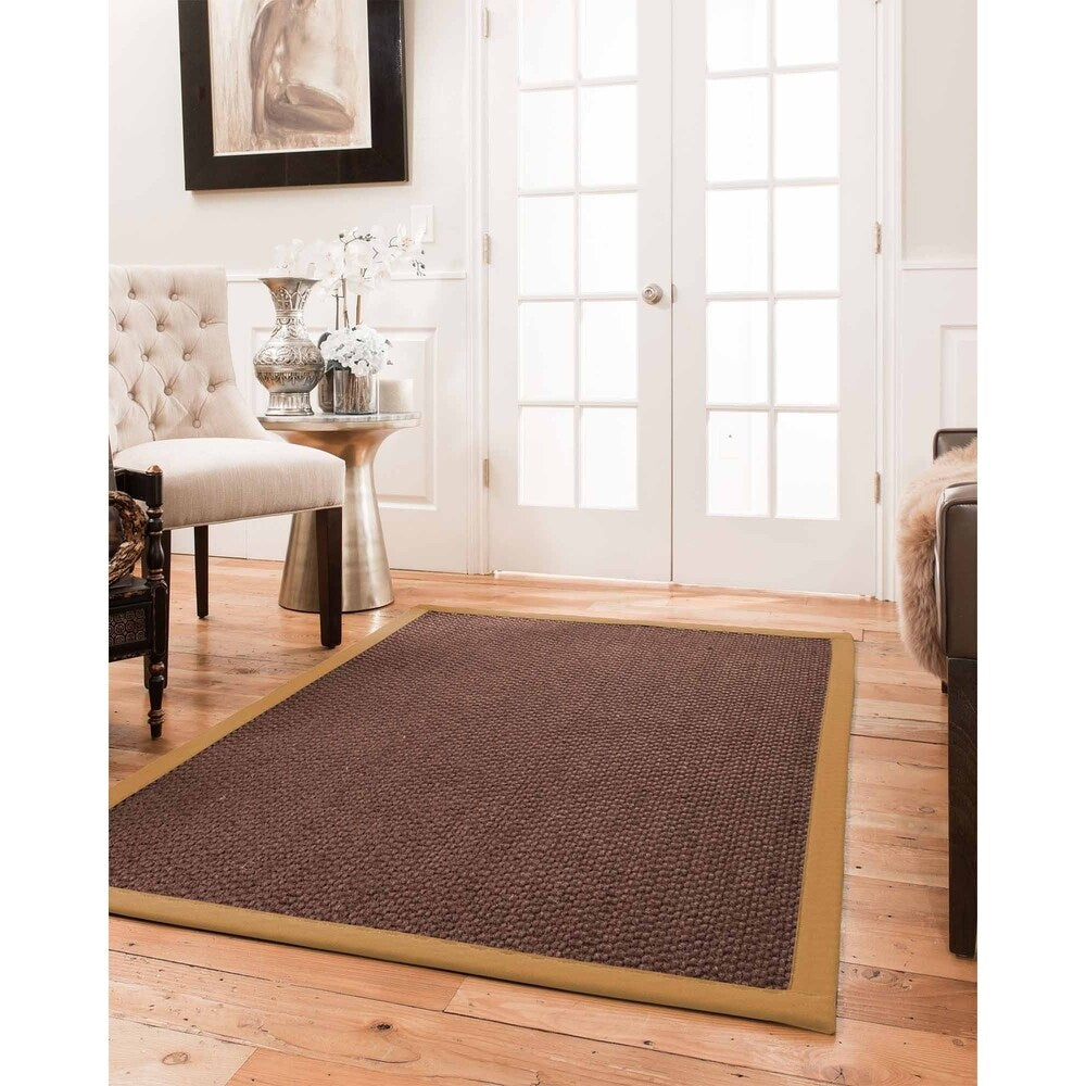 Natural Area Rugs 100%, Natural Fiber Handmade Chunky Talas, Redish Dark Brown Sisal Rug, Doe Border - 2'6" x 10'