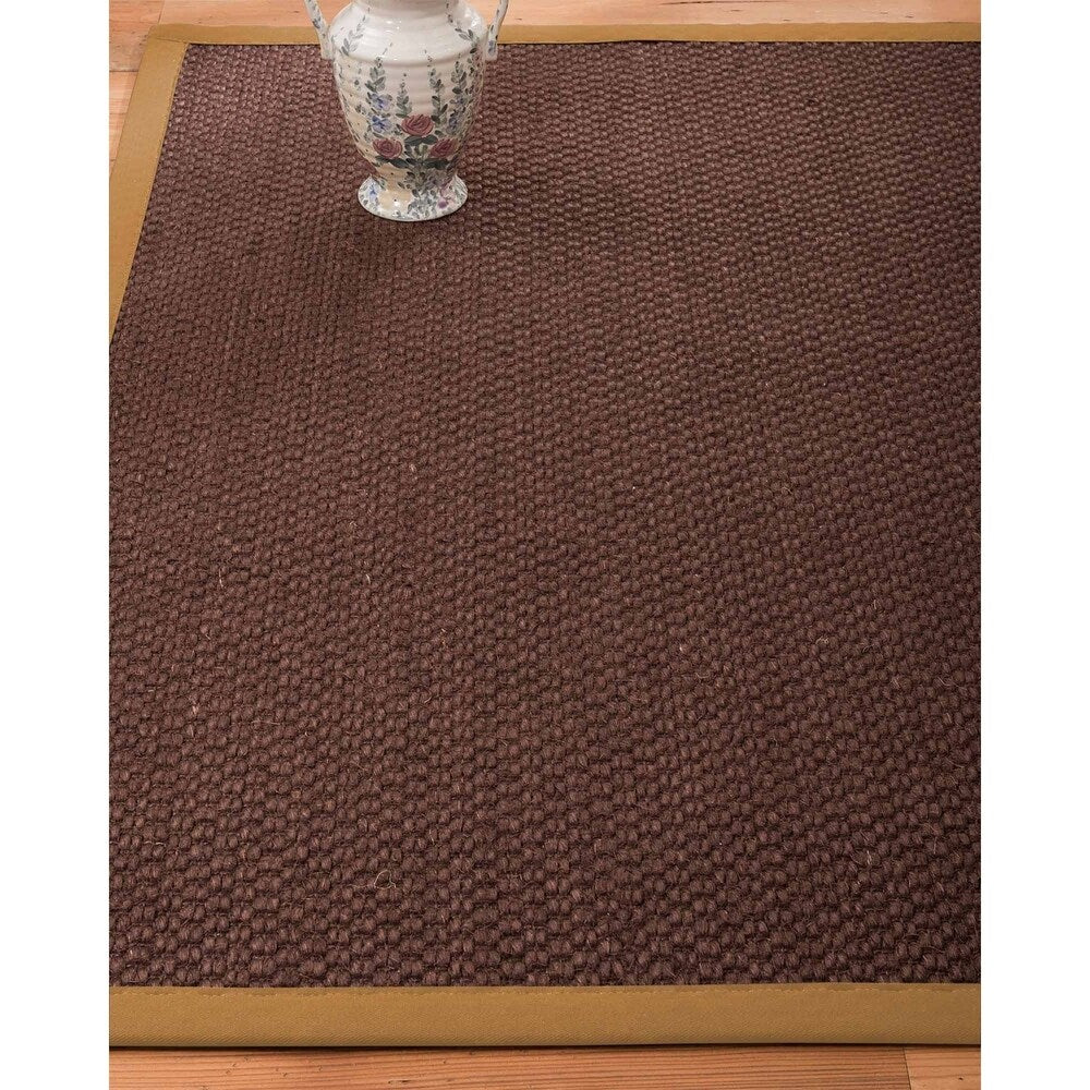 Natural Area Rugs 100%, Natural Fiber Handmade Chunky Talas, Redish Dark Brown Sisal Rug, Doe Border - 2'6" x 10'