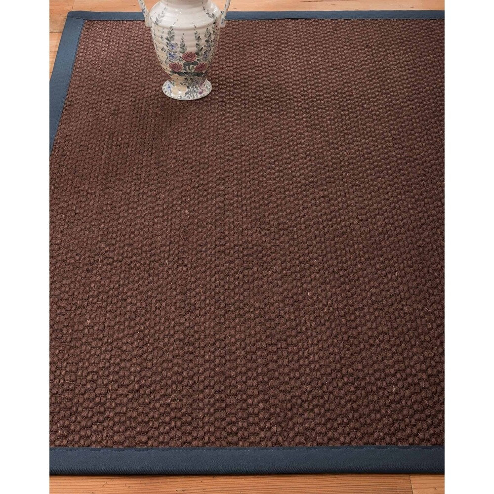 Natural Area Rugs 100%, Natural Fiber Handmade Chunky Talas, Redish Dark Brown Sisal Rug, Marine Border - 10' x 14'