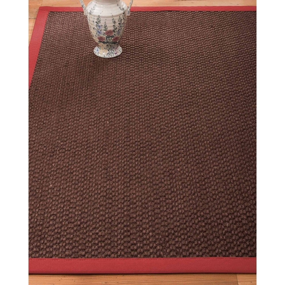 Natural Area Rugs 100%, Natural Fiber Handmade Chunky Talas, Redish Dark Brown Sisal Rug, Red Border - 6' x 9'