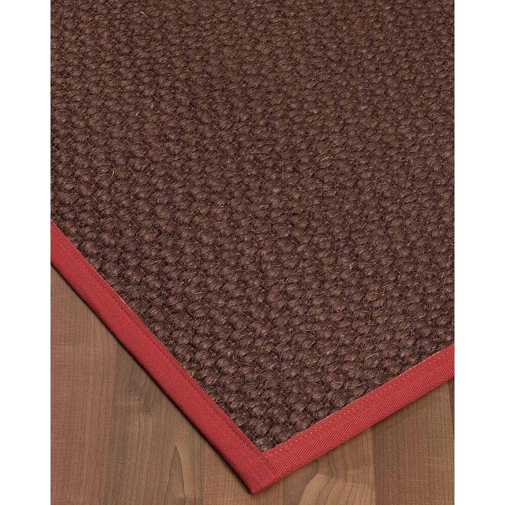 Natural Area Rugs 100%, Natural Fiber Handmade Chunky Talas, Redish Dark Brown Sisal Rug, Red Border - 6' x 9'