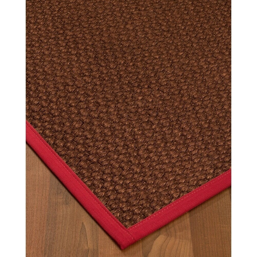 Natural Area Rugs 100%, Natural Fiber Handmade Chunky Talas, Redish Dark Brown Sisal Rug, Red Border - 6' x 9'