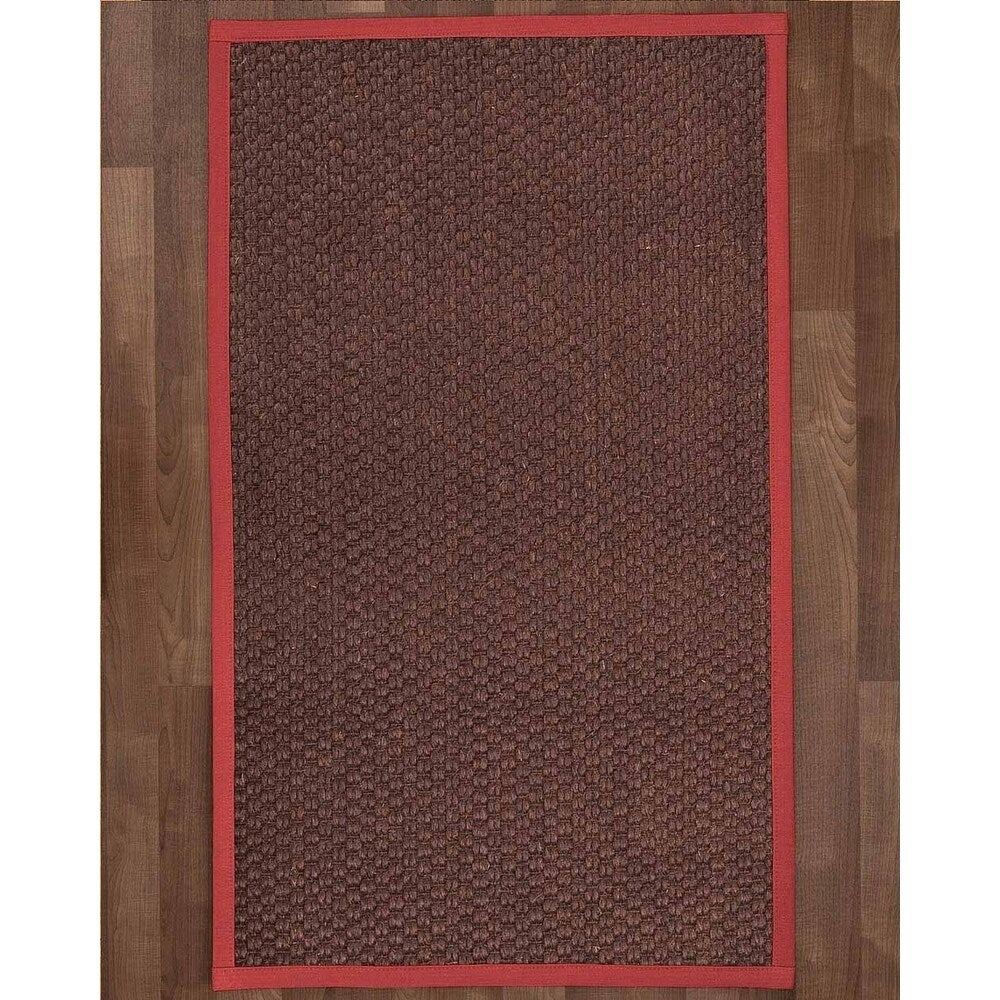Natural Area Rugs 100%, Natural Fiber Handmade Chunky Talas, Redish Dark Brown Sisal Rug, Red Border - 6' x 9'