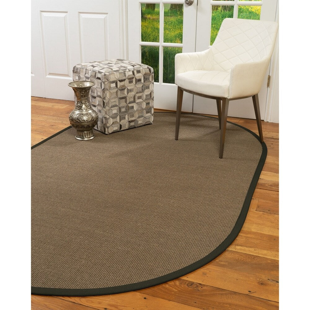 Natural Area Rugs, 100% Natural Fiber Handmade Dalton, Grey Sisal Oval Rug (6'X9'), Moss Border - 6' x 9' Oval