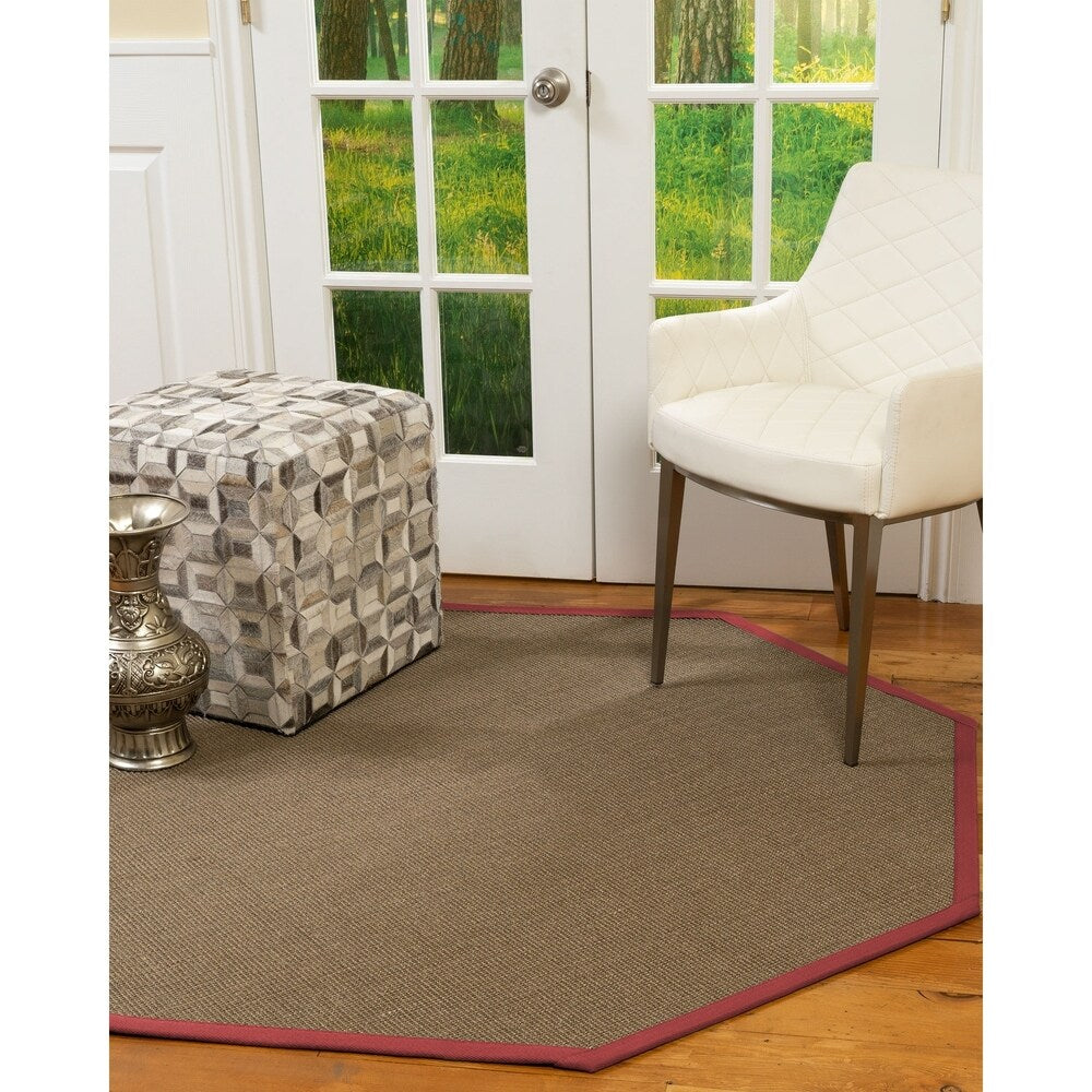Natural Area Rugs, 100% Natural Fiber Handmade Dalton, Grey Sisal Oval Rug (8'X10'), Red Border - 8'x10'