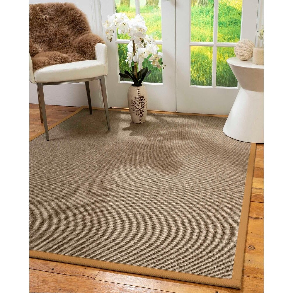 Natural Area Rugs 100%, Natural Fiber Handmade Dalton, Grey Sisal Rug, Khaki Border - 12' x 15'