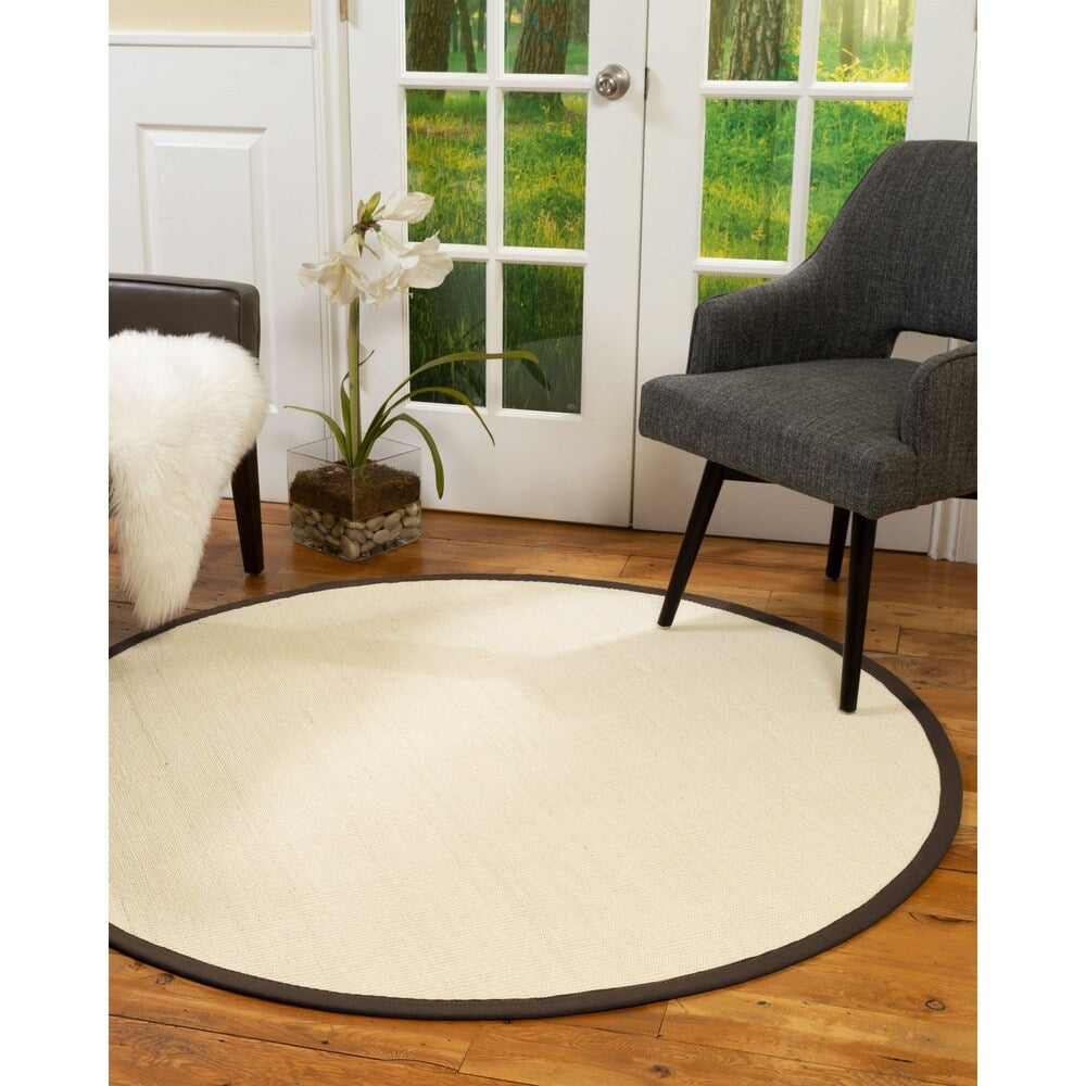 Natural Area Rugs, 100% Natural Fiber Handmade Deco, 6' Round Cream Sisal Rug, Fudge Border - 6' x 6' Round