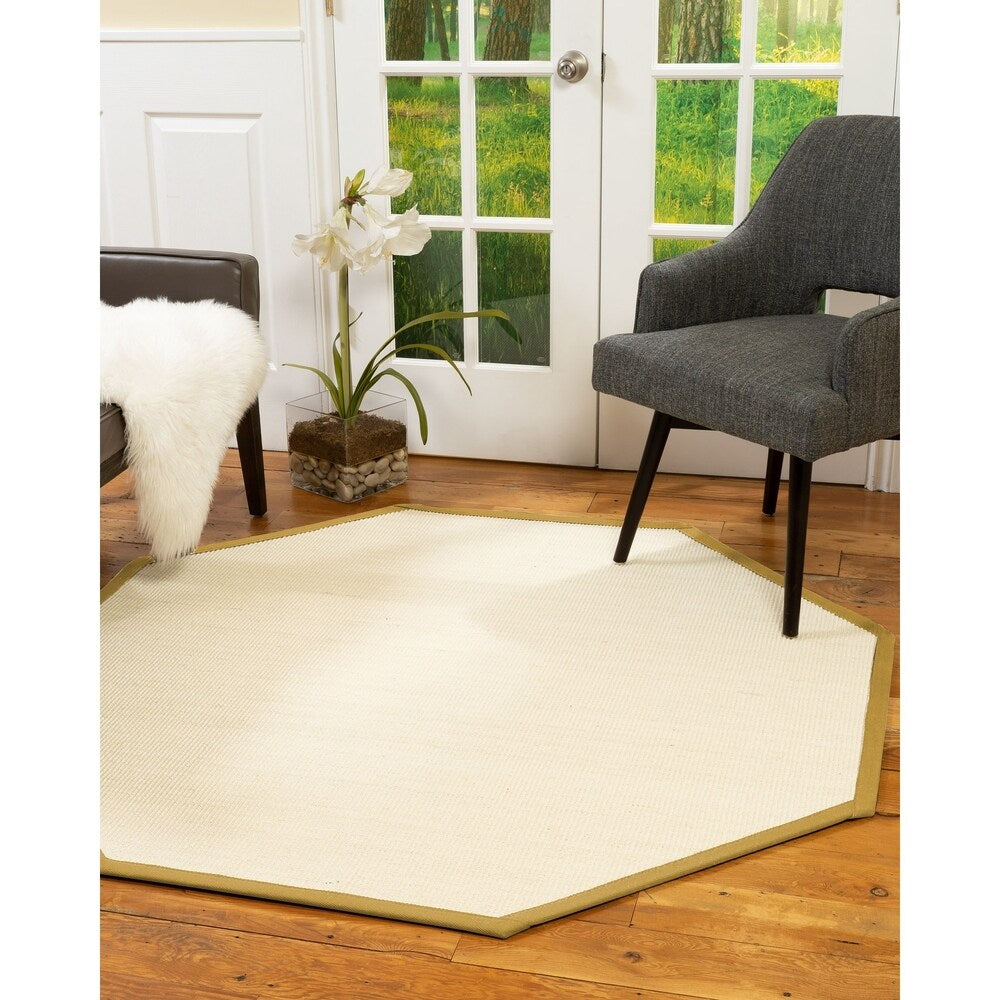 Natural Area Rugs, 100% Natural Fiber Handmade Deco, 8' Octagon Cream Sisal Rug, Tan Border - 8' x 8' Octagon
