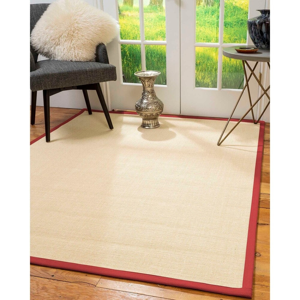 Natural Area Rugs, 100% Natural Fiber Handmade Deco, Cream Sisal Rug 6' Square, Red Border - 6' x 6' Square