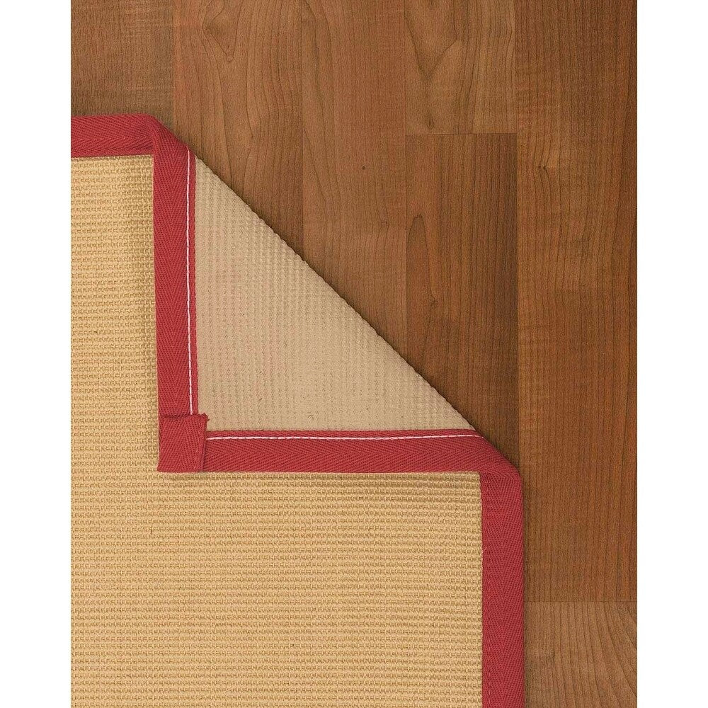 Natural Area Rugs, 100% Natural Fiber Handmade Deco, Cream Sisal Rug 8' Square, Red Border - 8' x 8' Square