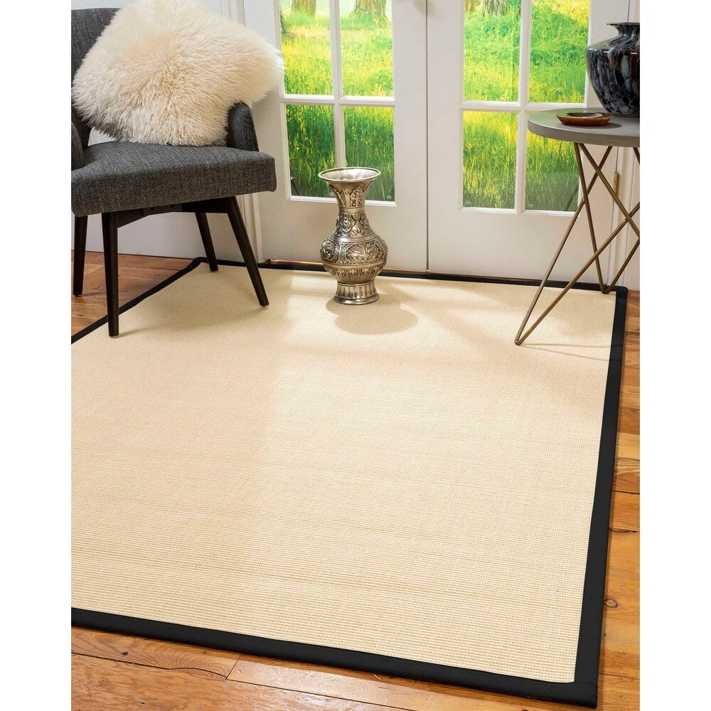 Natural Area Rugs 100%, Natural Fiber Handmade Deco, Cream Sisal Rug, Black Border - 2'9" x 9'