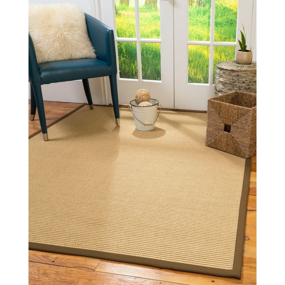 Natural Area Rugs, 100% Natural Fiber Handmade Devon, Beige Sisal Rug 8' Square, Malt Border - 8' x 8'