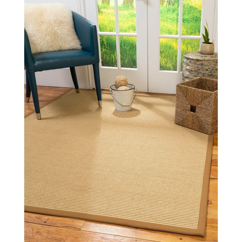 Natural Area Rugs 100%, Natural Fiber Handmade Devon, Beige Sisal Rug, Doe Border - 2'6" x 10'