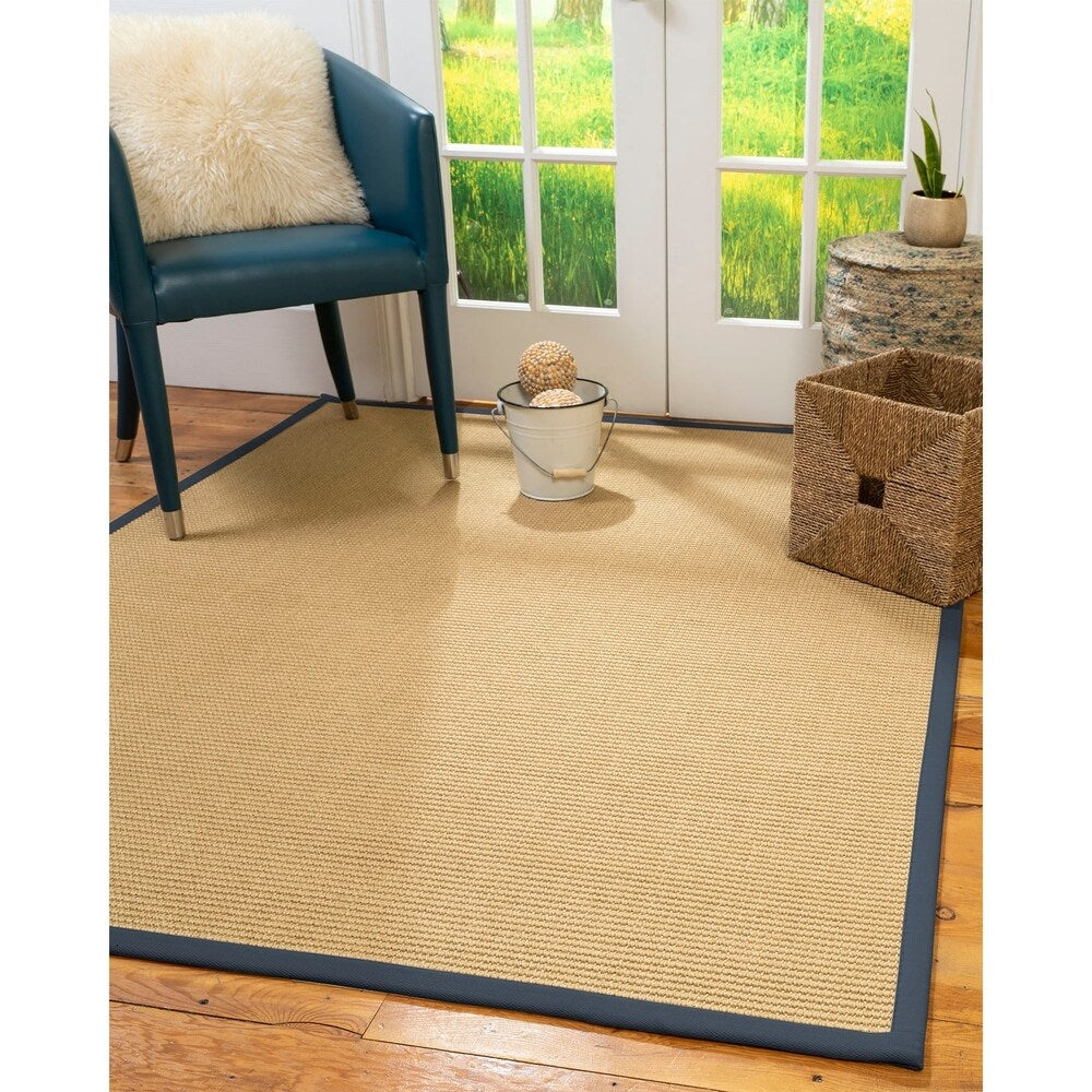 Natural Area Rugs 100%, Natural Fiber Handmade Devon, Beige Sisal Rug, Marine Border - 12' x 18'