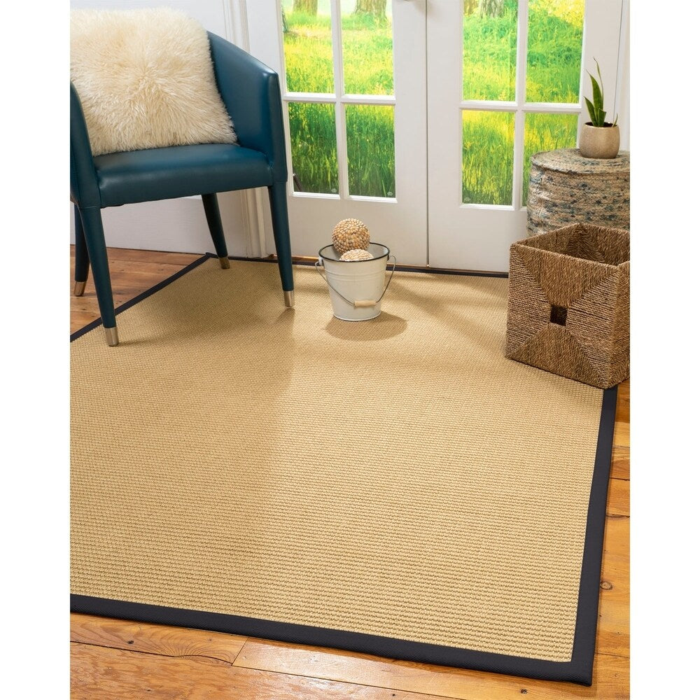 Natural Area Rugs 100%, Natural Fiber Handmade Devon, Beige Sisal Rug, Midnight Blue Border - 3' x 5'
