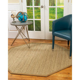 Natural Area Rugs, 100% Natural Fiber Handmade Half Panama, 8' Octagon Beige Seagrass Rug, Khaki Border - 8' x 8' Octagon