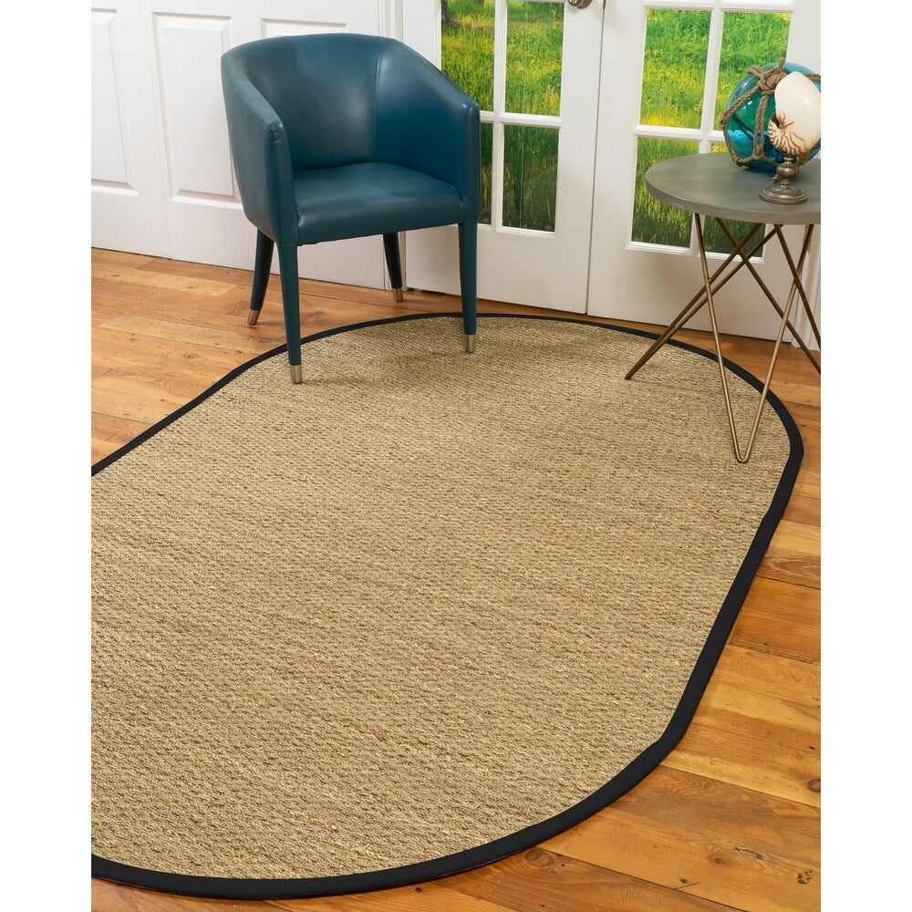 Natural Area Rugs, 100% Natural Fiber Handmade Half Panama, Beige Seagrass Oval Rug (5'X8'), Black Border - 5' x 8' Oval