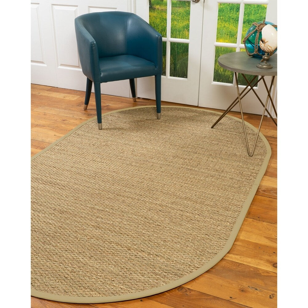 Natural Area Rugs, 100% Natural Fiber Handmade Half Panama, Beige Seagrass Oval Rug (6'X9'), Sand Border - 6' x 9' Oval